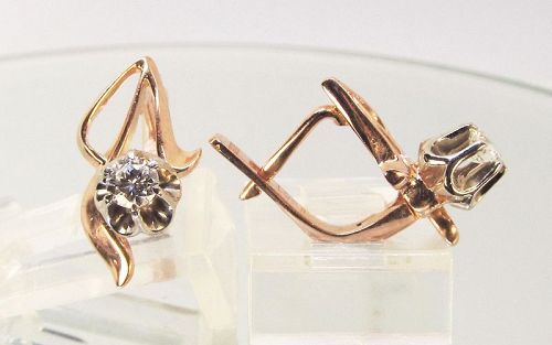 Diamond Earrings 14Kt Pink Gold, Russian