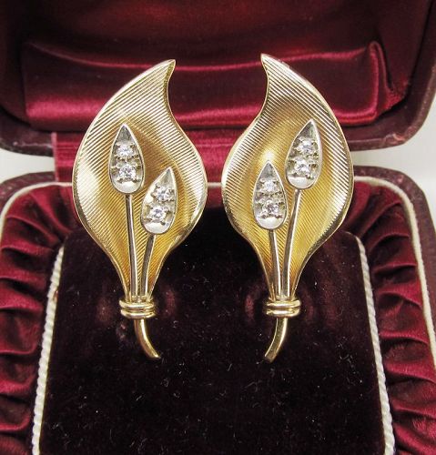 14Kt Gold and Diamond Lily of the Valley Earrings