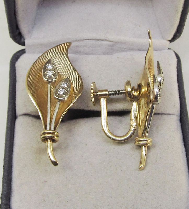 14Kt Gold and Diamond Lily of the Valley Earrings