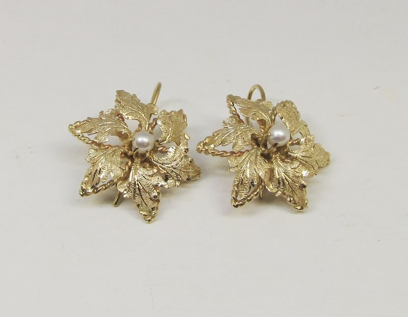 Flower Earrings 14Kt Gold and Pearls
