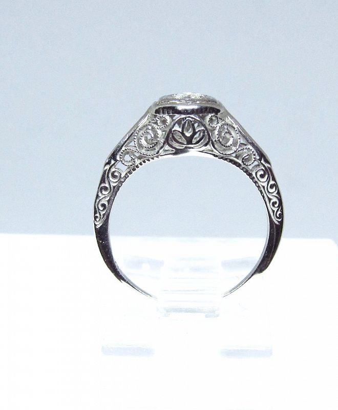 Estate Diamond Ring in 18Kt White Gold Filigree Setting