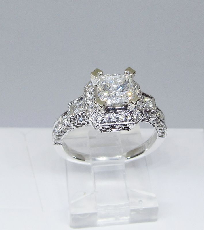 Diamond Engagement Ring, Square Cut Diamond, 18Kt Gold