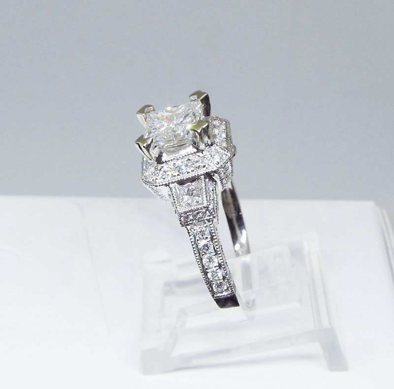 Diamond Engagement Ring, Square Cut Diamond, 18Kt Gold