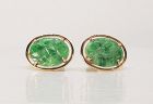 Carved Jade Earrings 14Kt Gold