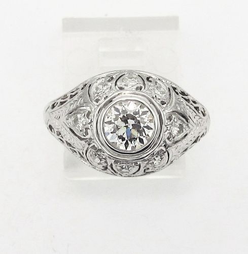 Diamond Ring 1920-s 18Kt White Gold Filigree