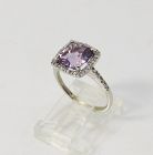 Amethyst Ring with Diamonds, 14Kt Gold