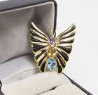 14Kt Gold Butterfly Broach with Amethyst, Citrine and Blue Topaz