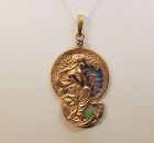 Art Nouveau Plique A Jour 14Kt Gold Pendant