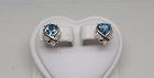 Heart Shaped Blue Topaz and Diamond Earrings 14Kt Gold