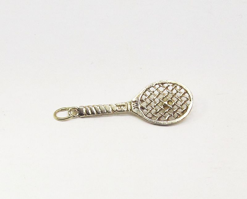 Tennis Racket Pendant/Charm with Cultured Pearl 14Kt Gold