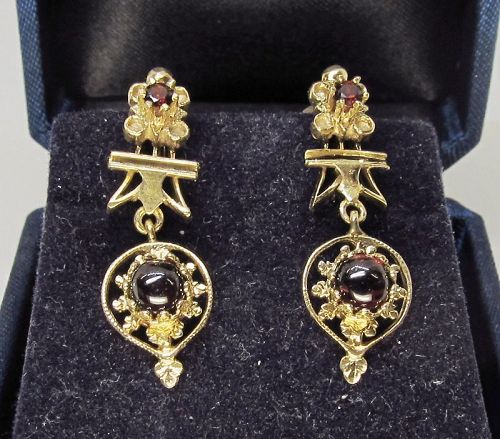 Victorian Revival Garnet Earrings 14Kt Gold