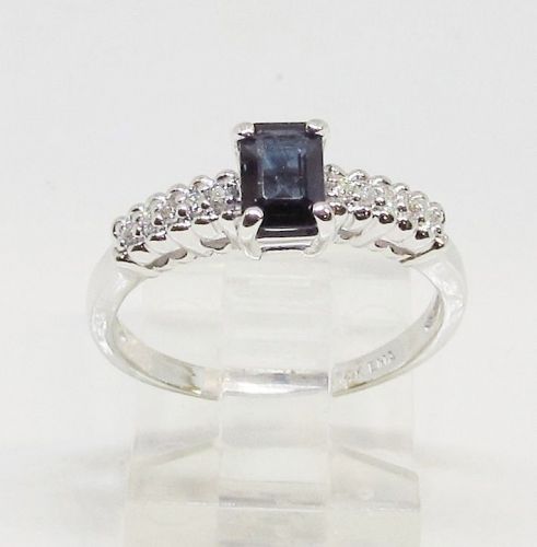 Sapphire and Diamond Ring, Emerald Cut 14Kt White Gold