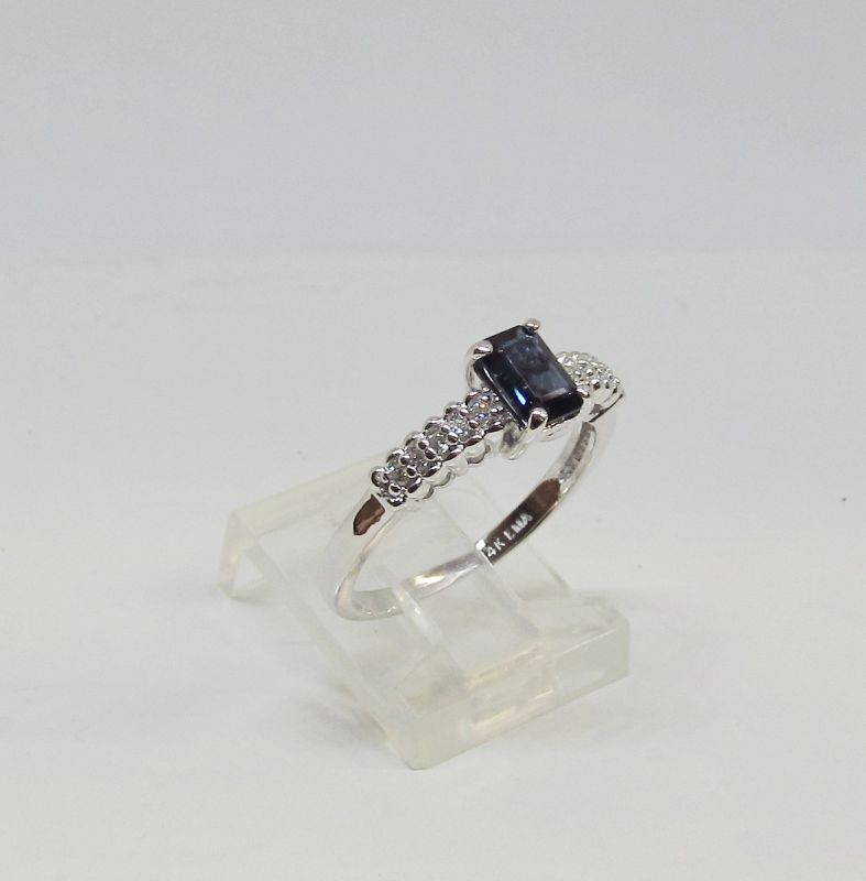 Sapphire and Diamond Ring, Emerald Cut 14Kt White Gold