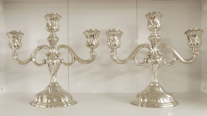 Sterling Silver Triple Candle Holders circa 1920 German