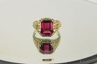 Arts and Crafts Period 14Kt Gold Ring Lab Created Ruby