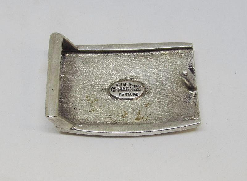 Douglas Magnus Sterling Silver and 14Kt Gold Western Belt Buckle