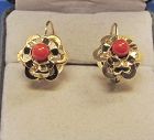 Coral Deep Red, 14Ky Gold Lever Back Earrings