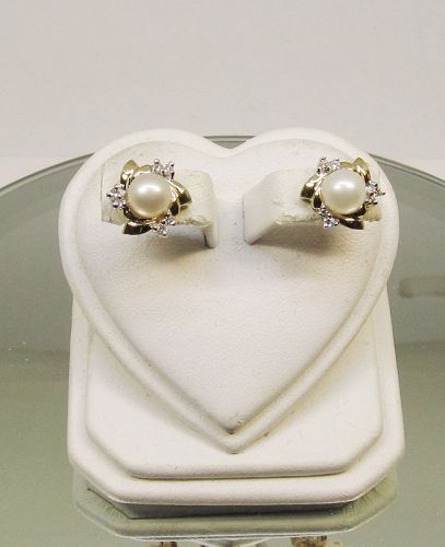 Cultured Pearl and Diamond Earrings 14Kt Gold