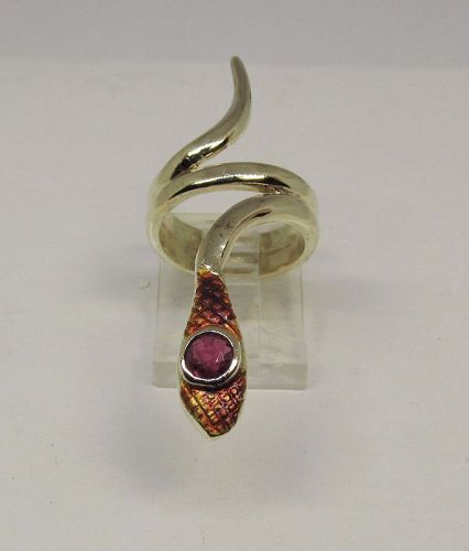Snake Ring with Roby and Enamel 14Kt Gold
