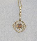 Art Nouveau Pendant 14Kt Gold Oriental Pearls and Amethyst