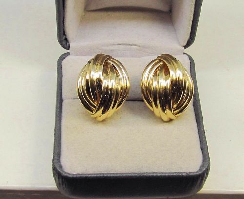 Fluted Dome Earrings with Posts and Omega Backs 14Kt Gold