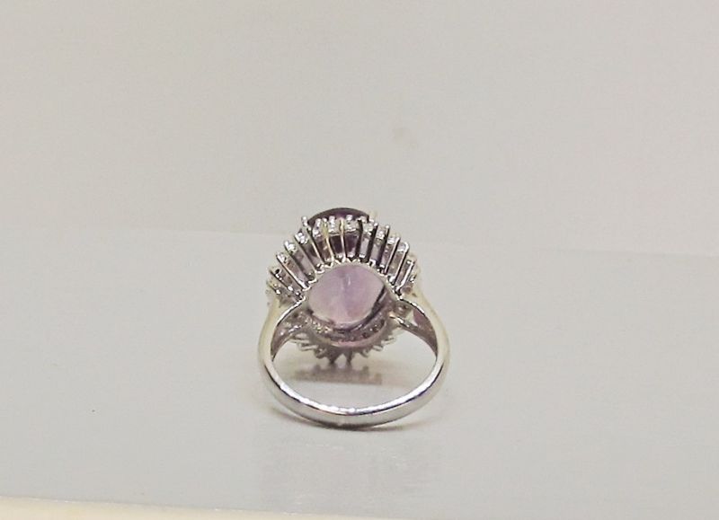 Amethyst and Diamond Ring 14Kt White Gold
