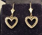 Heart Earrings with Leaver Backs 14Kt Yellow Gold