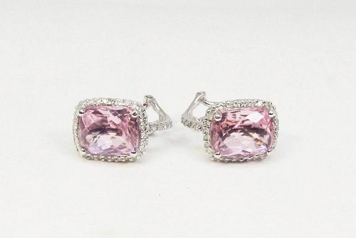 Tourmaline and Diamond Earrings 14Kt White Gold