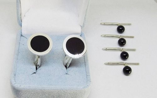 Sterling Silver and Onyx Stud Set