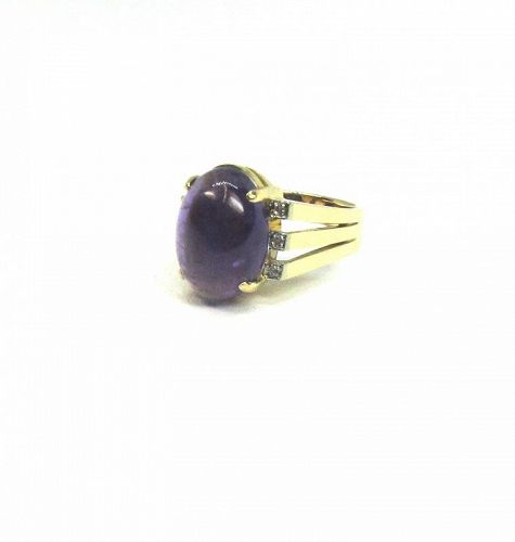 Retro Amethyst Ring with Diamonds 14Kt Gold