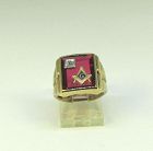 Masonic Ring with Red Stone and Diamond