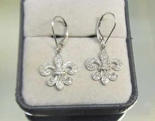 Fleur de Lis Diamond Earrings 14Kt White Gold