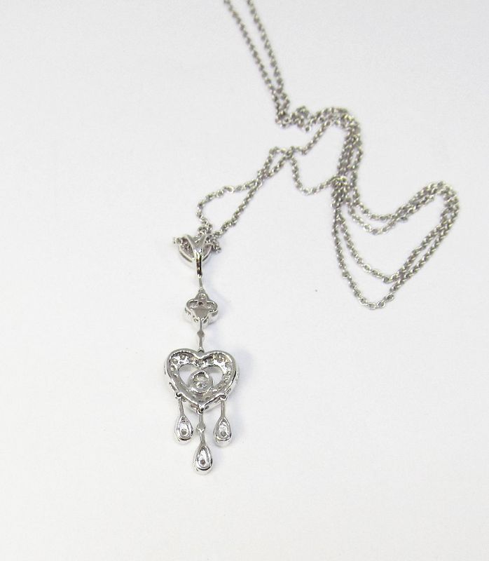 Art Deco Style 18Kt White Gold and Diamond Pendant with Chain