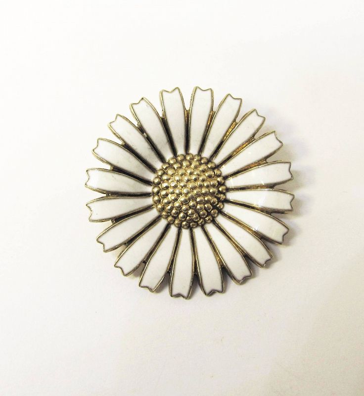 Sterling Silver and Enamel Vermeil Daisy Pin