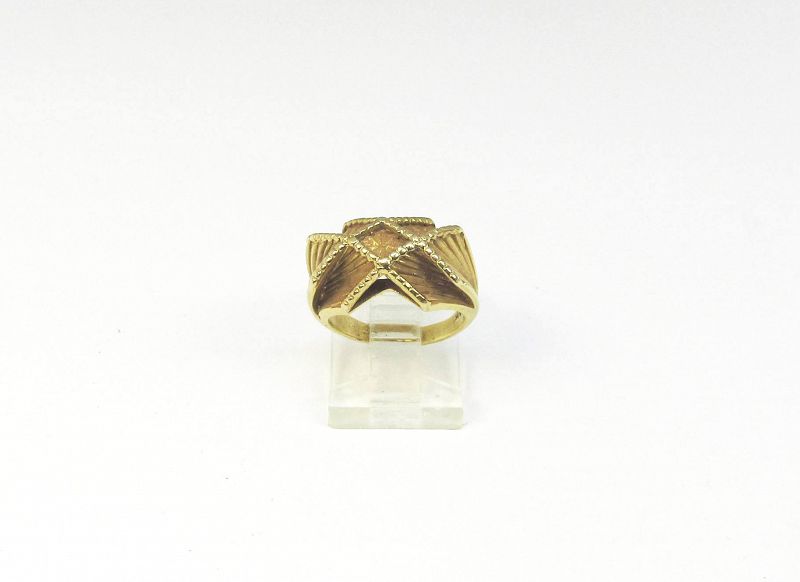 Mid Century Modern 14Kt Yellow Gold Geometric Dome Ring