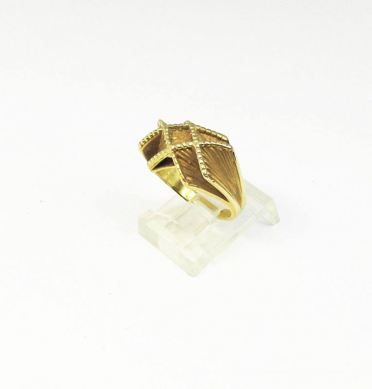 Mid Century Modern 14Kt Yellow Gold Geometric Dome Ring