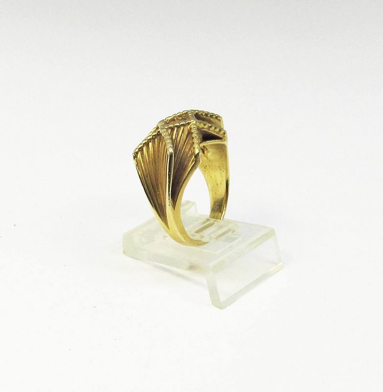 Mid Century Modern 14Kt Yellow Gold Geometric Dome Ring