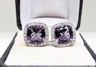 Amethyst and Diamond Earrings Set in 14Kt White Gold