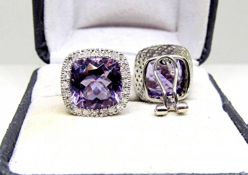 Amethyst and Diamond Earrings Set in 14Kt White Gold