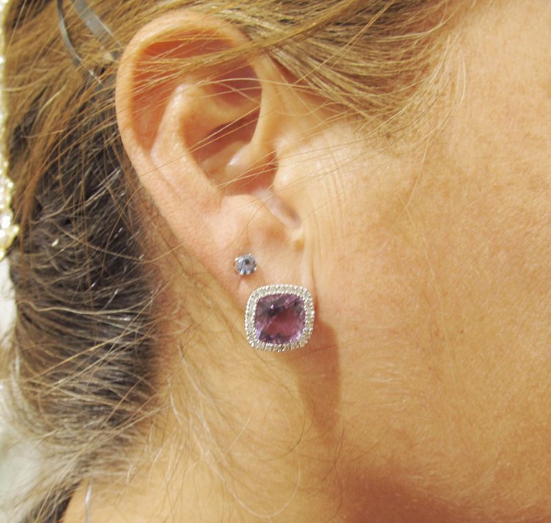 Amethyst and Diamond Earrings Set in 14Kt White Gold