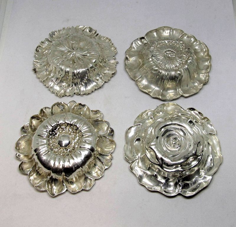 Sterling Silver Art Nouveau Gorham Decorative Dishes Set of 4