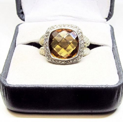 David Yurman Sterling Silver Ring with Citrine and Diamonds