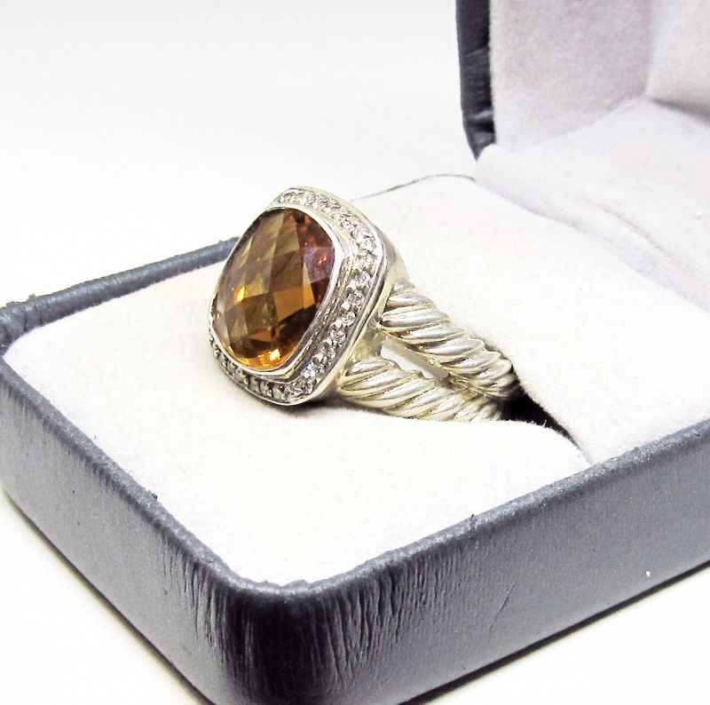 David Yurman Sterling Silver Ring with Citrine and Diamonds