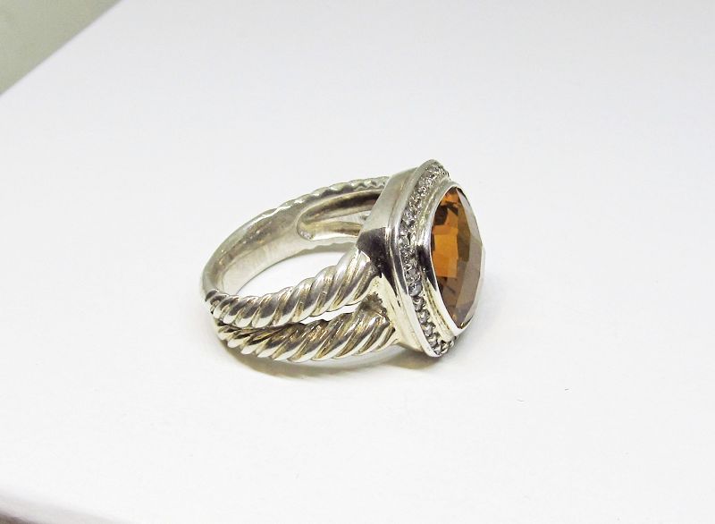 David Yurman Sterling Silver Ring with Citrine and Diamonds