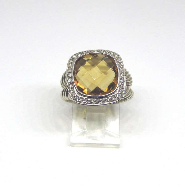 David Yurman Sterling Silver Ring with Citrine and Diamonds