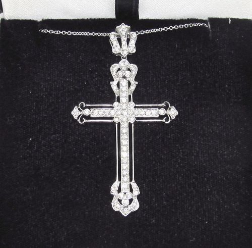 Elegant Diamond Cross Set in 14Kt White Gold with 14Kt Chain