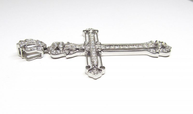 Elegant Diamond Cross Set in 14Kt White Gold with 14Kt Chain