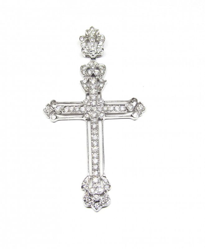 Elegant Diamond Cross Set in 14Kt White Gold with 14Kt Chain