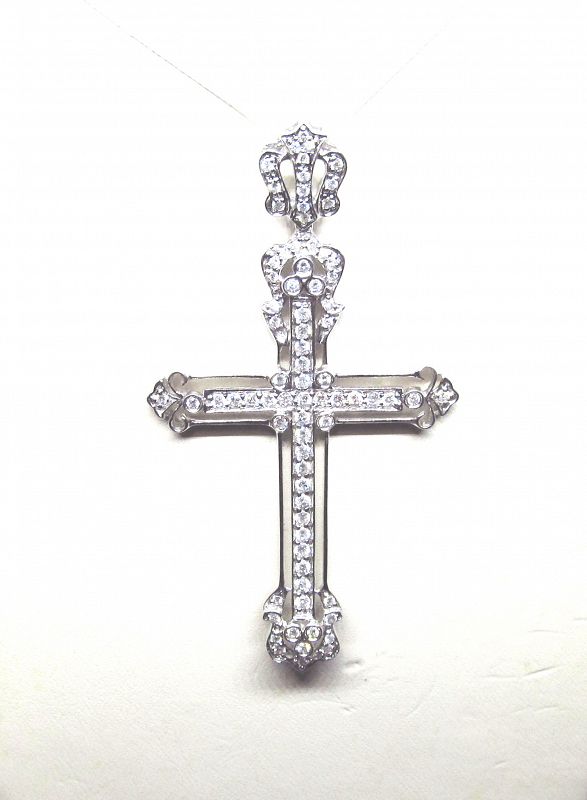 Elegant Diamond Cross Set in 14Kt White Gold with 14Kt Chain