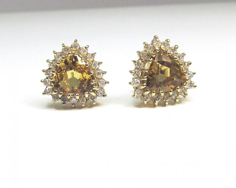 Citrine and Diamond 14Kt Gold Earrings